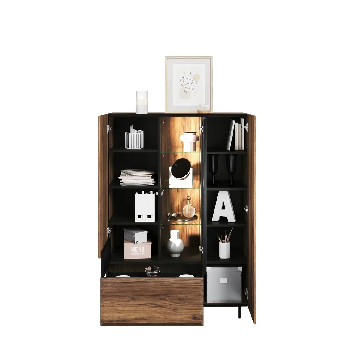 Witryna niska Borga 05 dąb catania, czarny 100x143x41 - BG5DCC