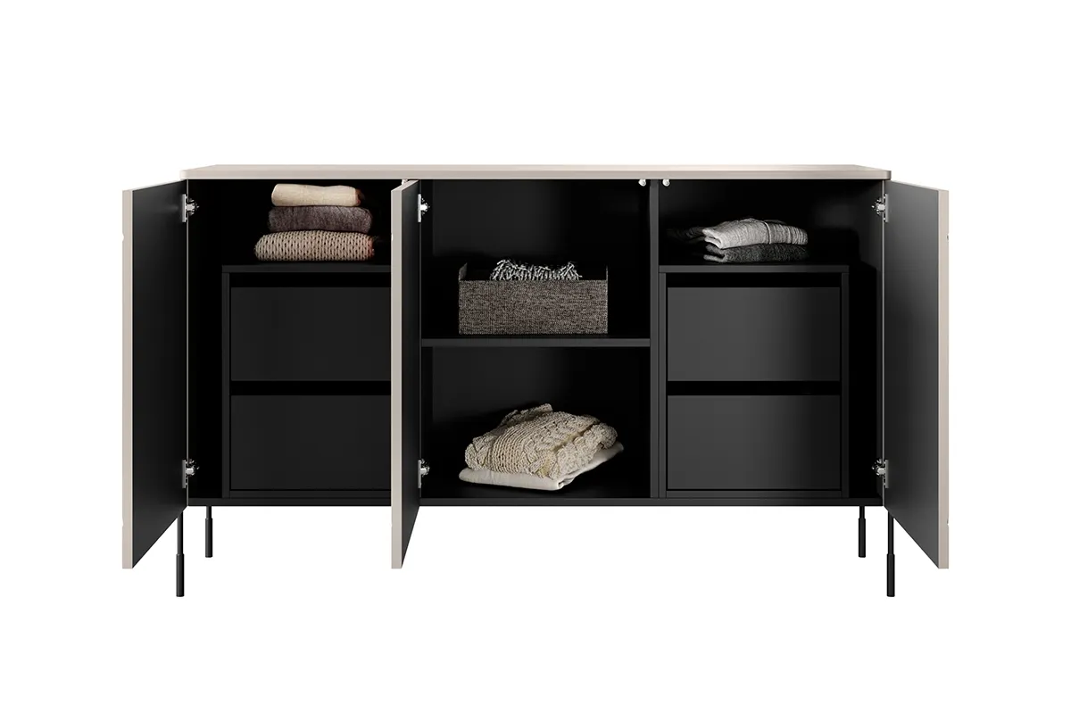 Komoda SONATIA 150 z 4 szufladami - kremowa - czarne nogi - B_149093