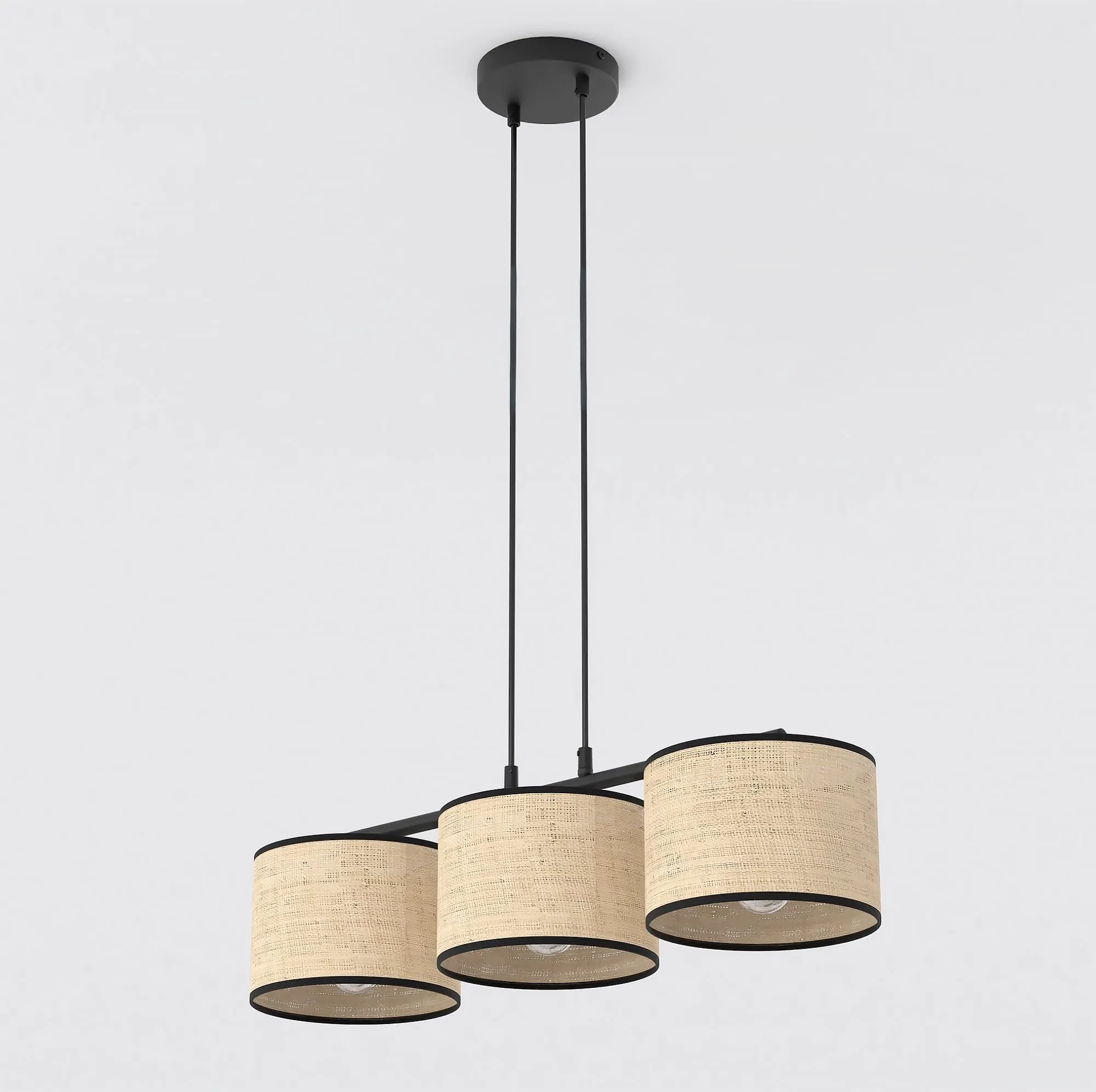 lampa sufitowa, pendant light, three shades, beżowy abażur, czarna konstrukcja