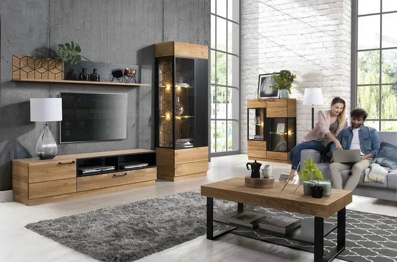 Stolik kawowy MOSAIC 41 drewniany - dąb złoty, czarny 110x60x48cm - TH-100-1062