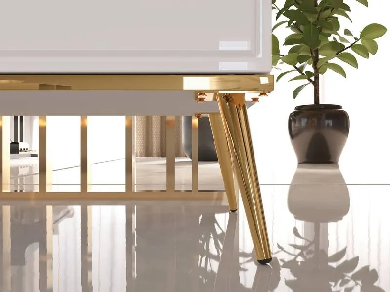 Komoda 1-drzwiowa z 3 szufladami GOLDIN 05 biały połysk na złotych nogach - 1GOLD05-001