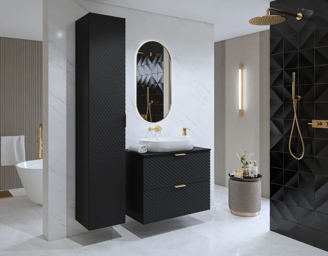 Szafka pod umywalkę LAURA wisząca z 2 szufladami 80 cm - czarna - 30W3NM48