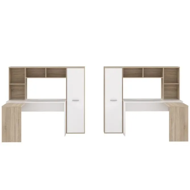 Biurko NET106 narożne z regałem SZ173xW152xG118 cm - dąb sonoma, biały - ERBB541-T29