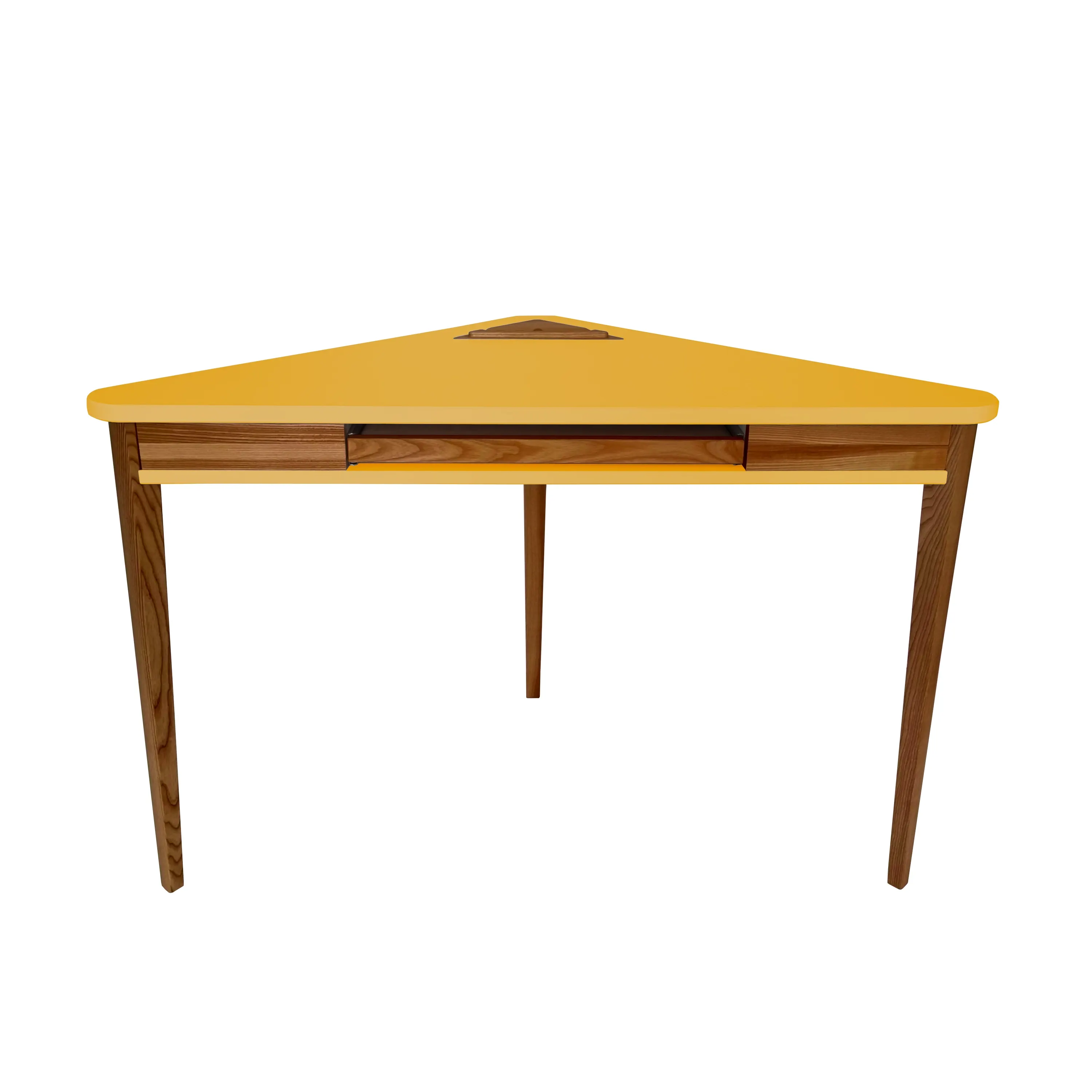 Biurko narożne ASHME z półką na klawiaturę 114x85 żółty blat/ciemne drewniane nogi