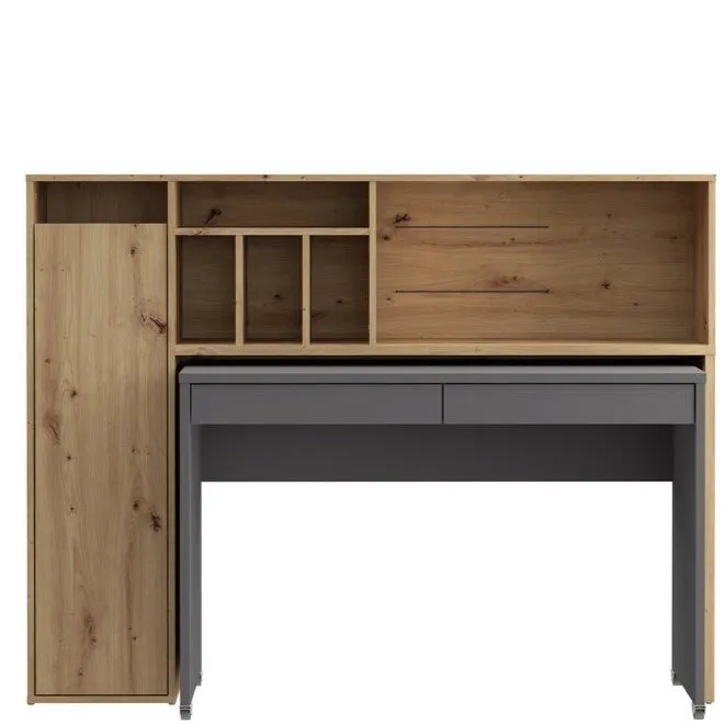 Biurko TRYNIDAD z regałem - dab artisan, szary - EGRB331L-C818
