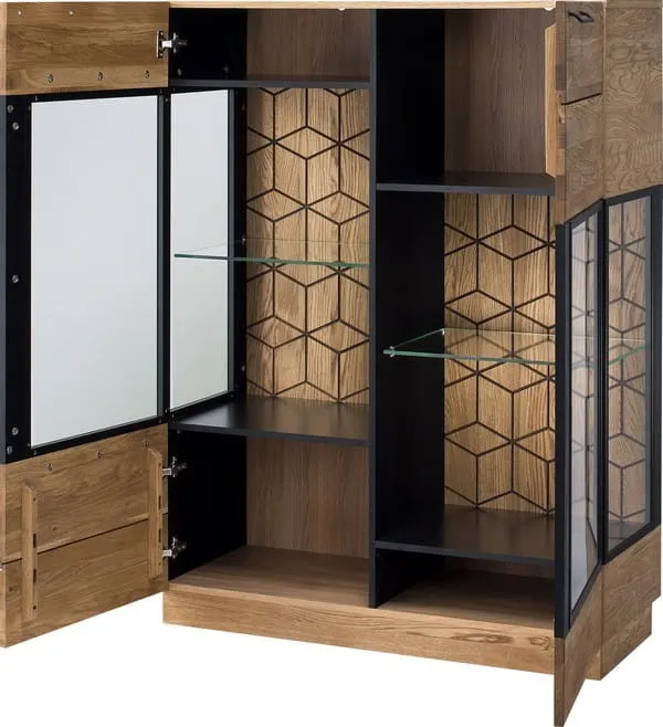 Witryna niska 2-drzwiowa drewniana MOSAIC 15 dąb miodowy, czarny 107x143x42 - TH-100-1056