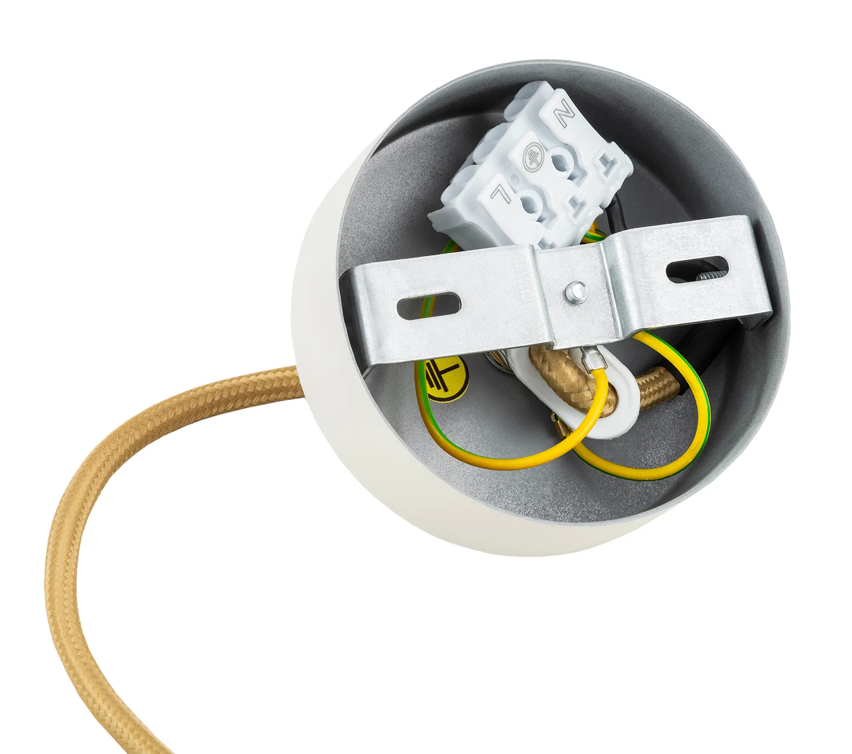 Lampa wisząca ALMIROS biały przewód złoty biało-brązowy marmur klosza 135x12cm - 8451