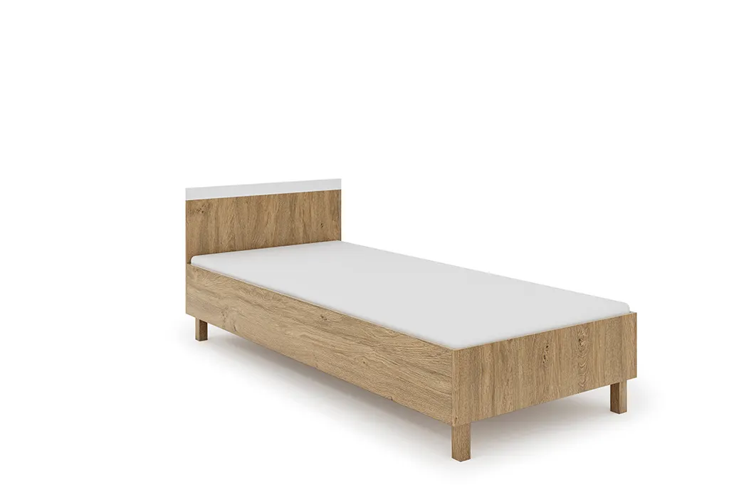 Łóżko z zagłówkiem MODERN 90x200 białe/dąb kamienny