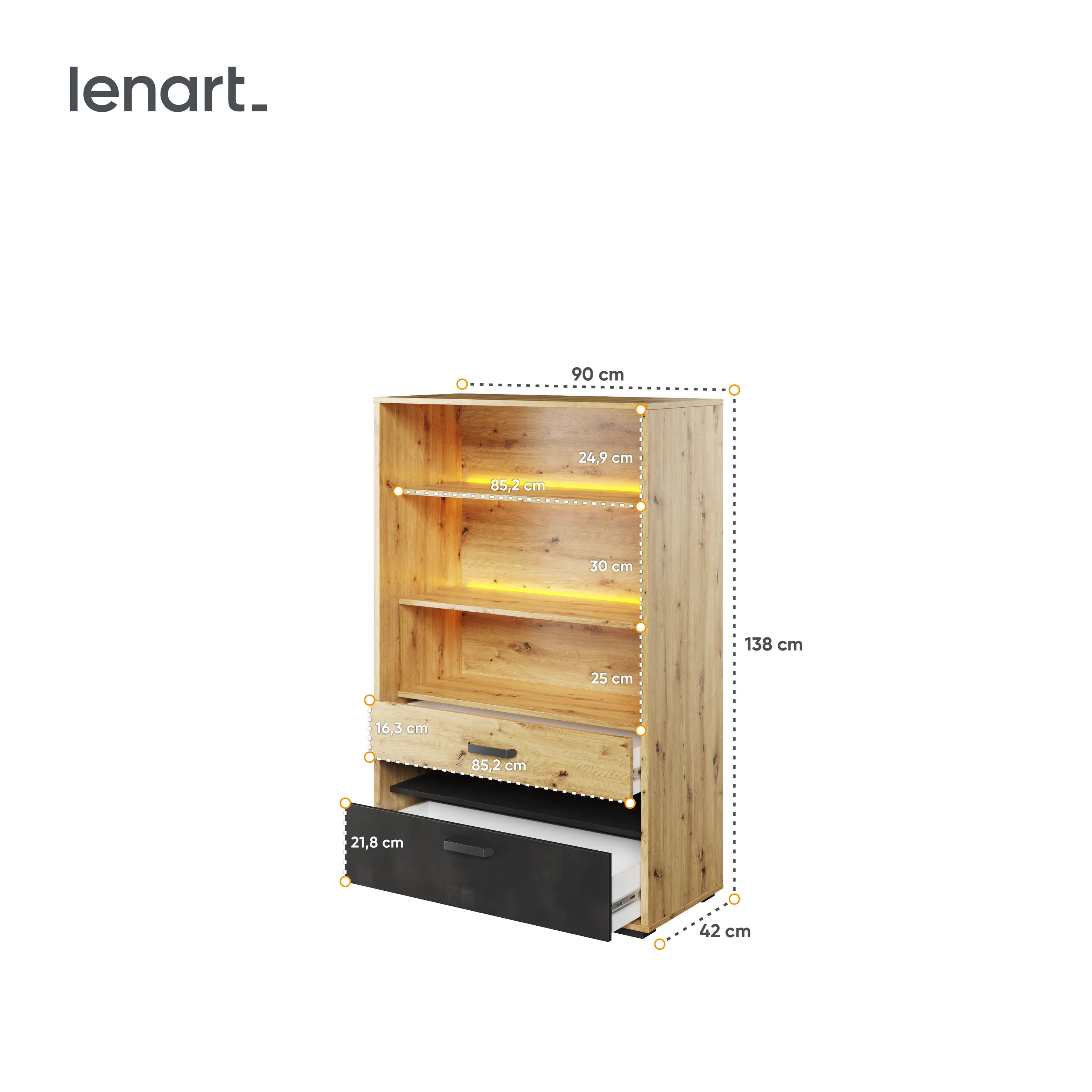 Regał LED Qubic QB-06 dąb artisan