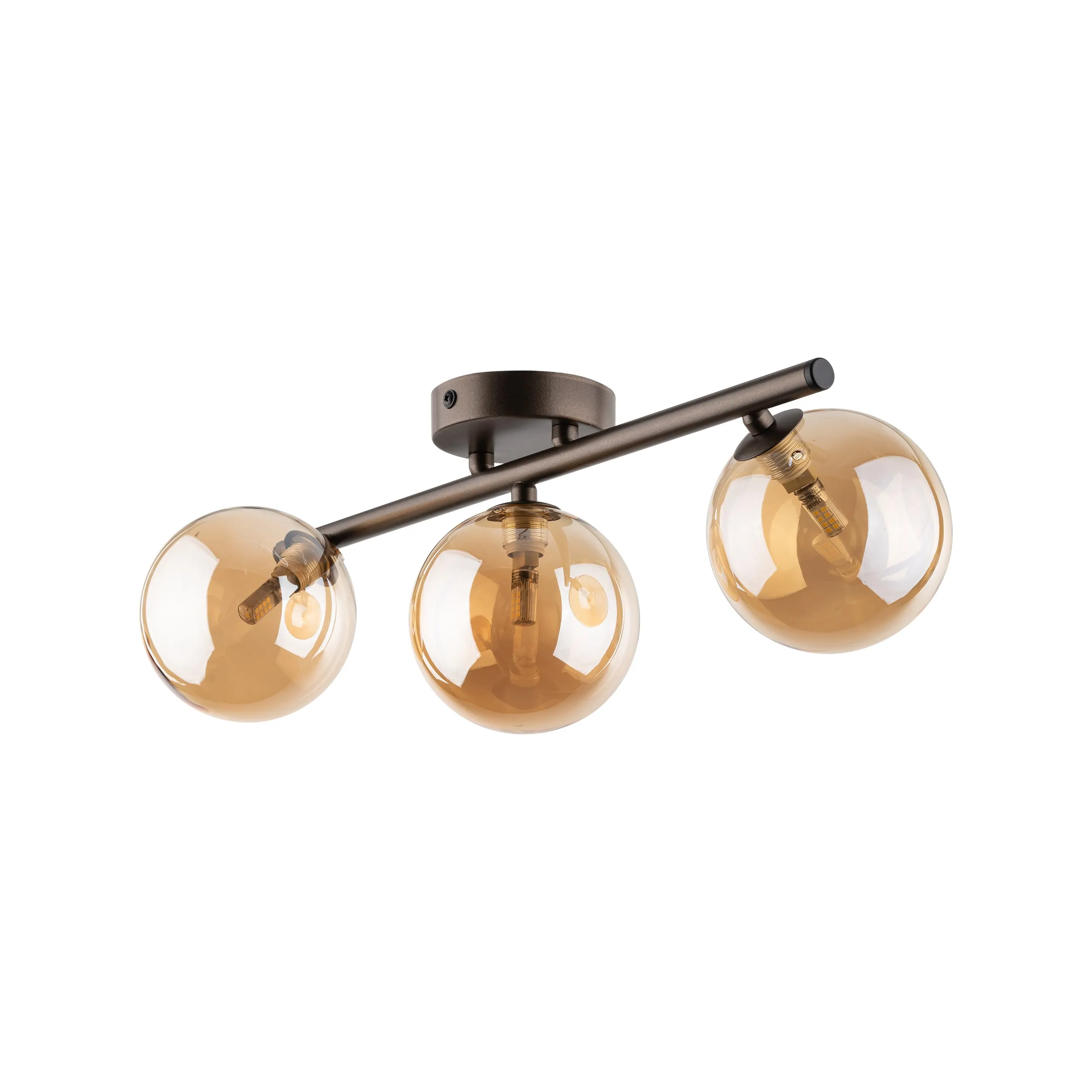 Lampa sufitowa ESTERA brązowa metalowa z bursztynowymi szklanymi okrągłymi kloszami 47x23x18cm - TK_6109