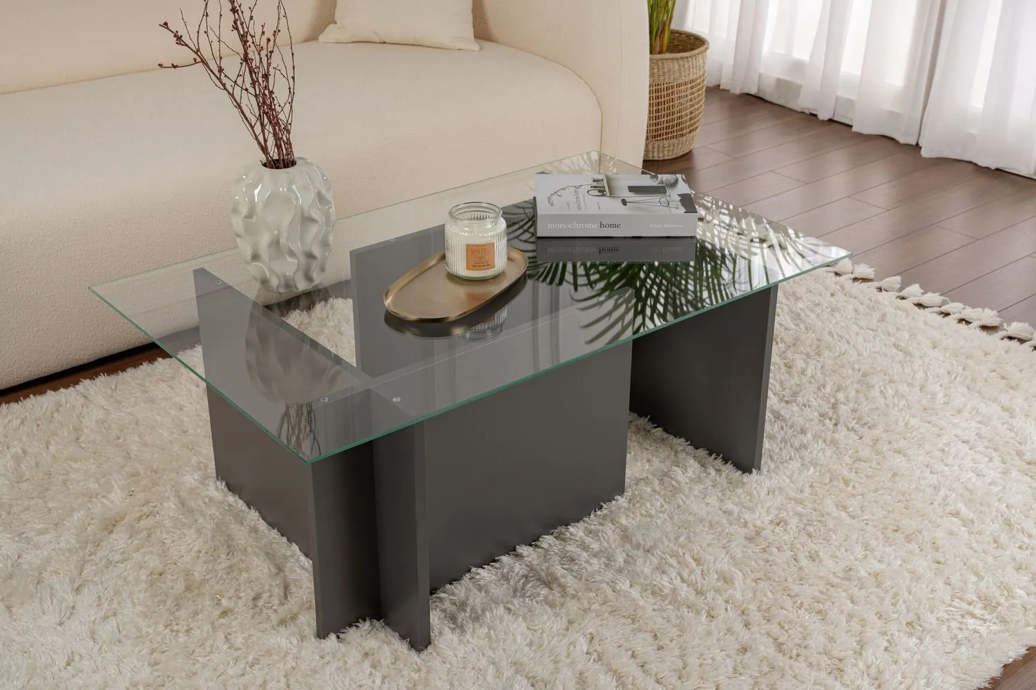Stolik kawowy VETRINO 65x105 cm szkło hartowane antracytowy