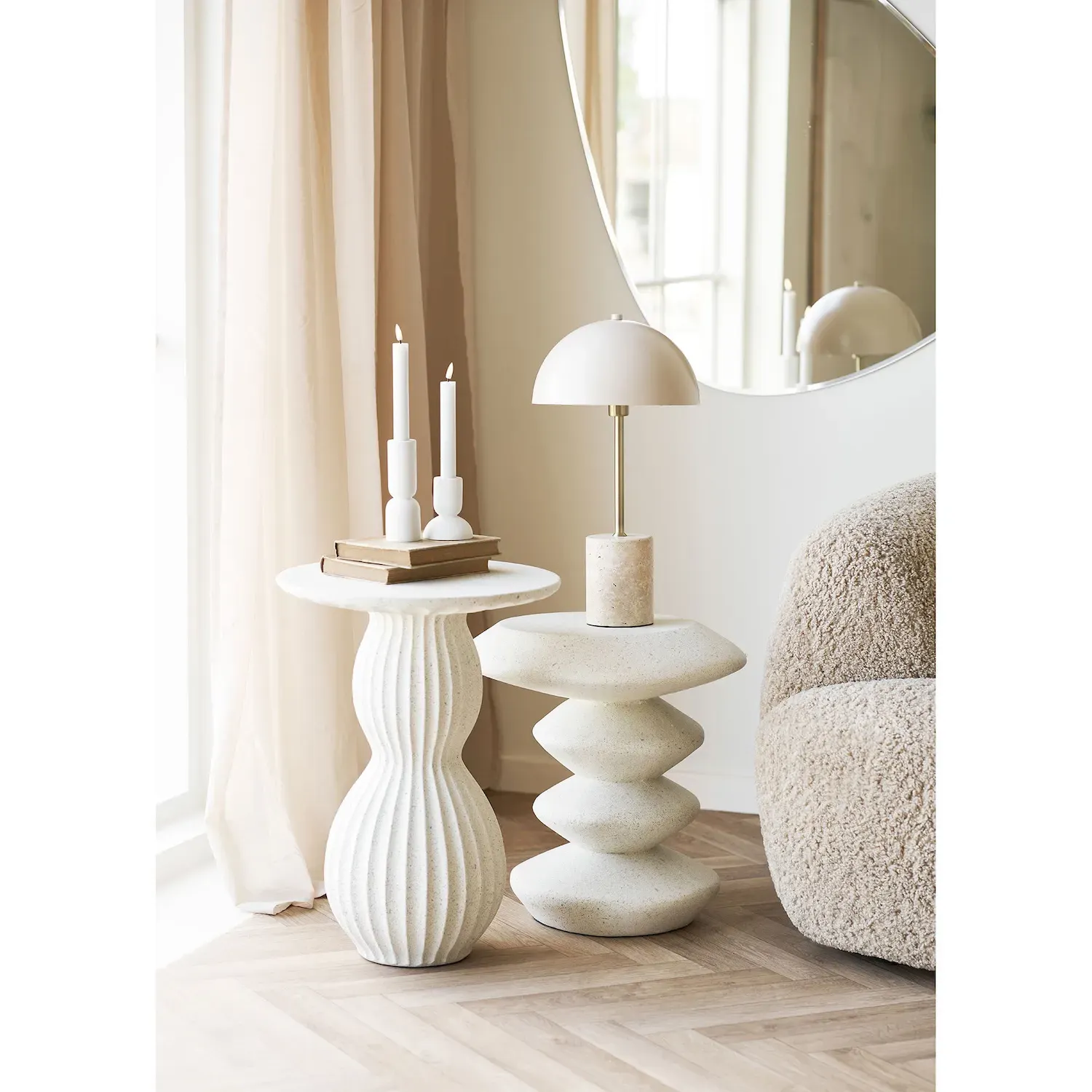 Świeczniki wapienne CANDLE zestaw 2 sztuk białe - 4561204