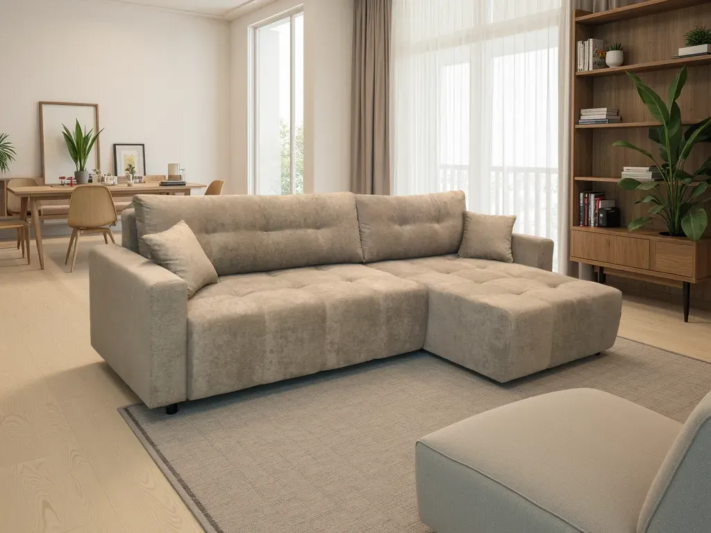 Narożnik rozkładany z pojemnikiem LAGUNA L/P tkanina Freya 210.06 jasny brąz - RUFREYA21006