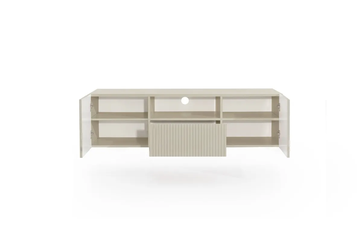 Szafka RTV NICOLE 150 z szufladą i wnęką - kremowa - wisząca - B_55547