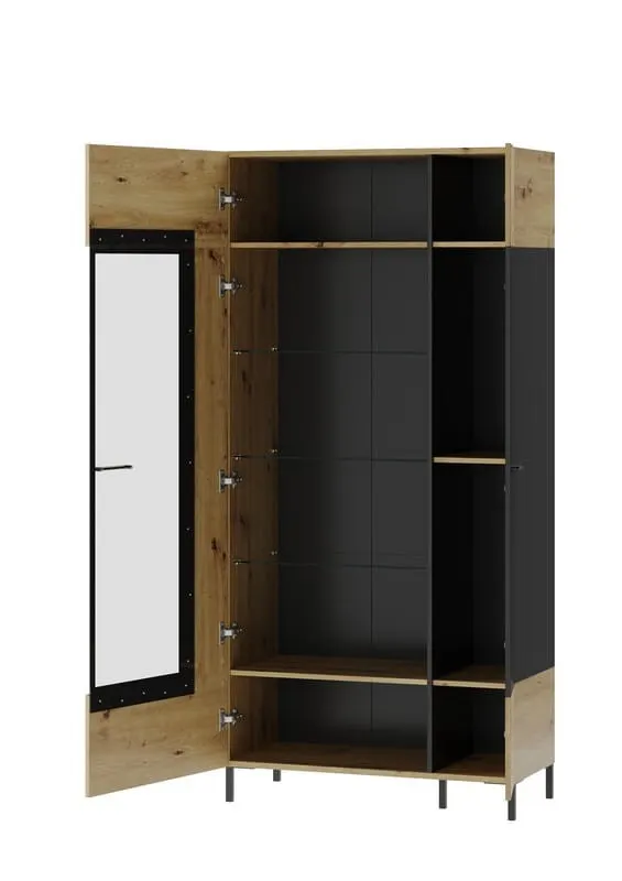 Witryna LUCAS dwudrzwiowa dąb aristan czarna 193x90x42cm - TH-100-1447