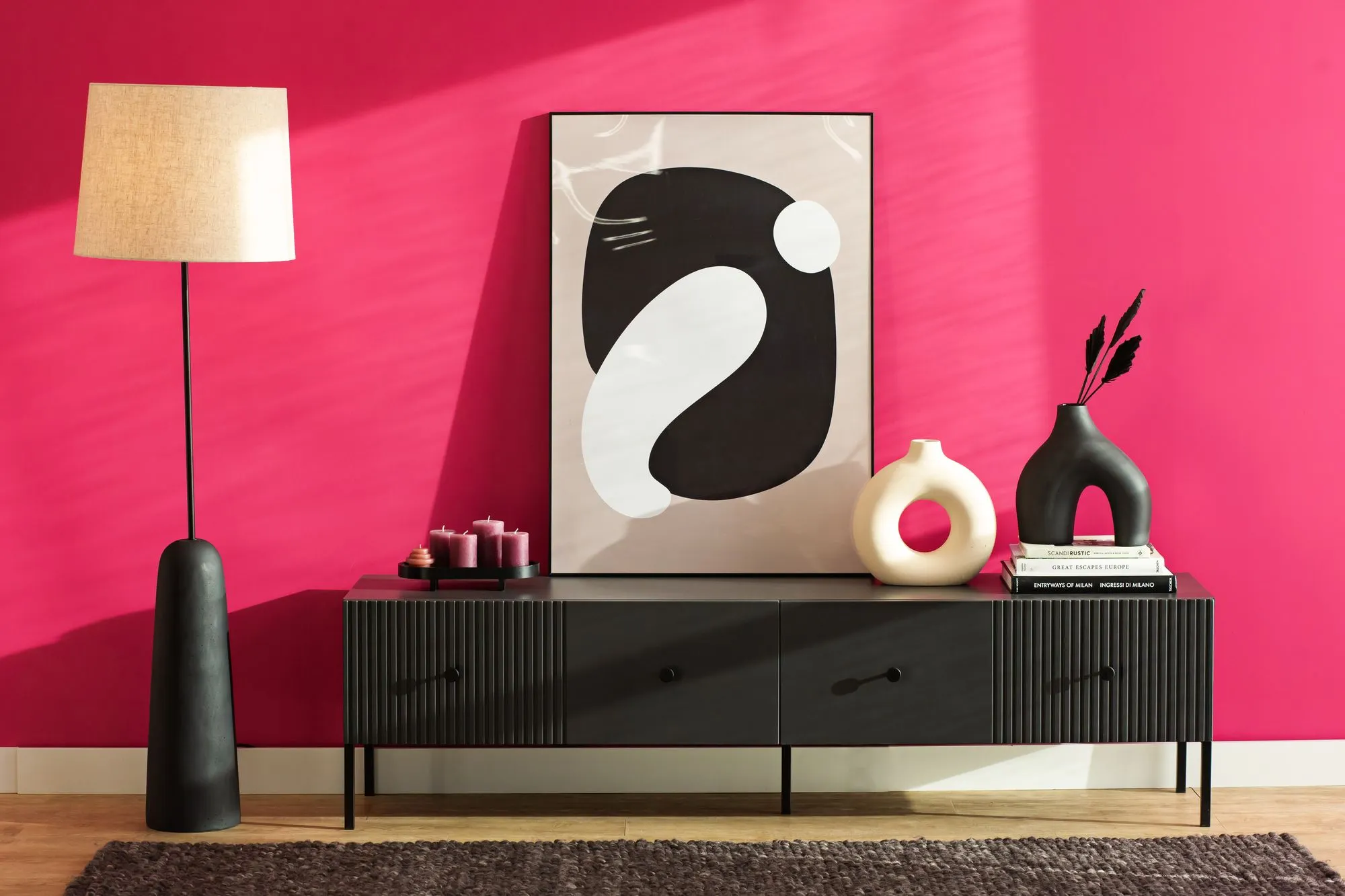 Szafka RTV 2-drzwiowa VIENA ryflowany front antracyt - INT_5003206