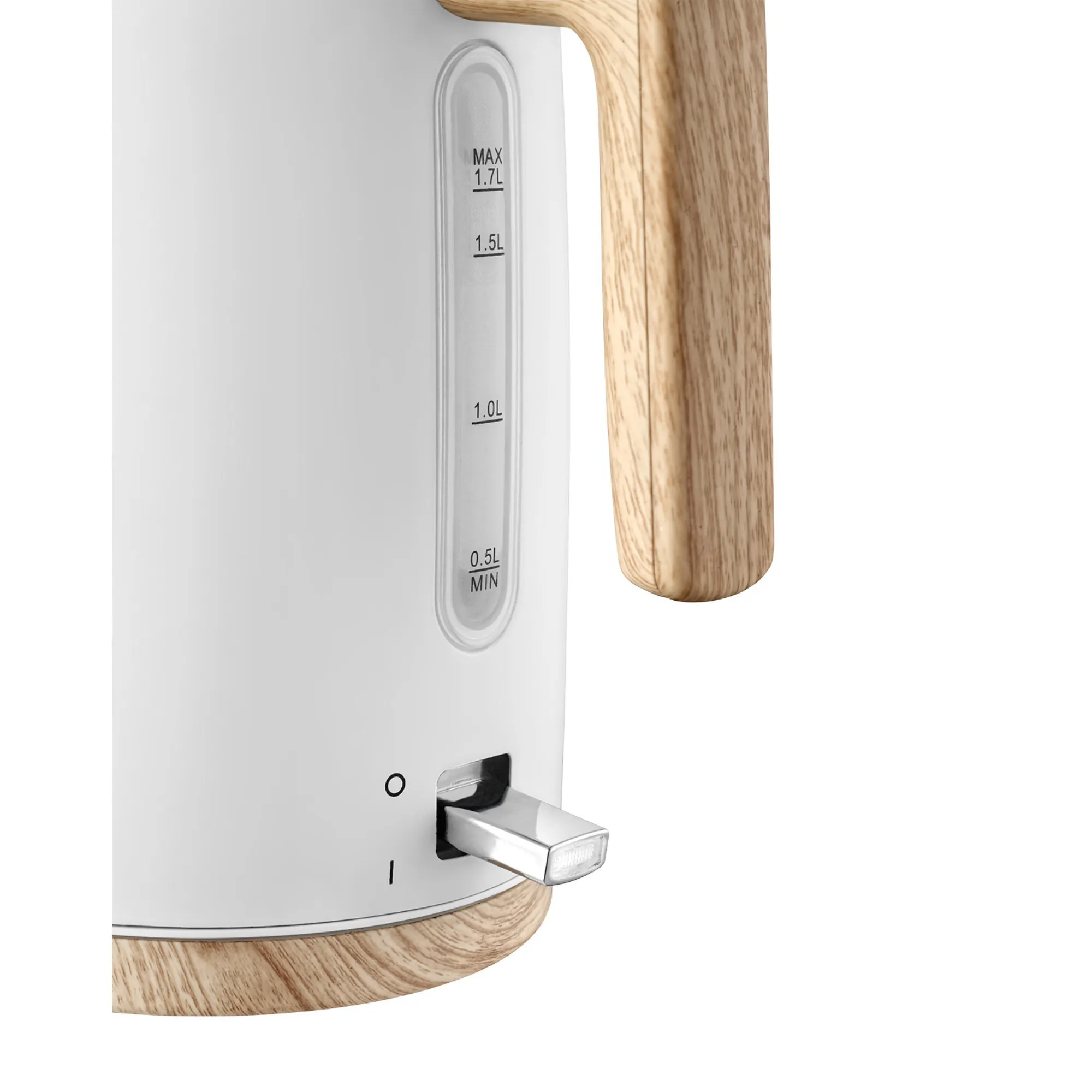 czajnik, metalowy, drewniana rączka, pojemność 1.7L, przełącznik on off