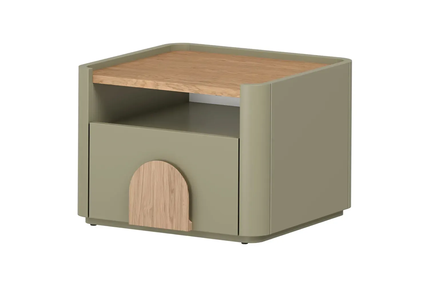 Szafka nocna z 1 szufladą i półką AMILIO 50 - eukaliptus dąb baltic dune uchwyty dąb naturalny