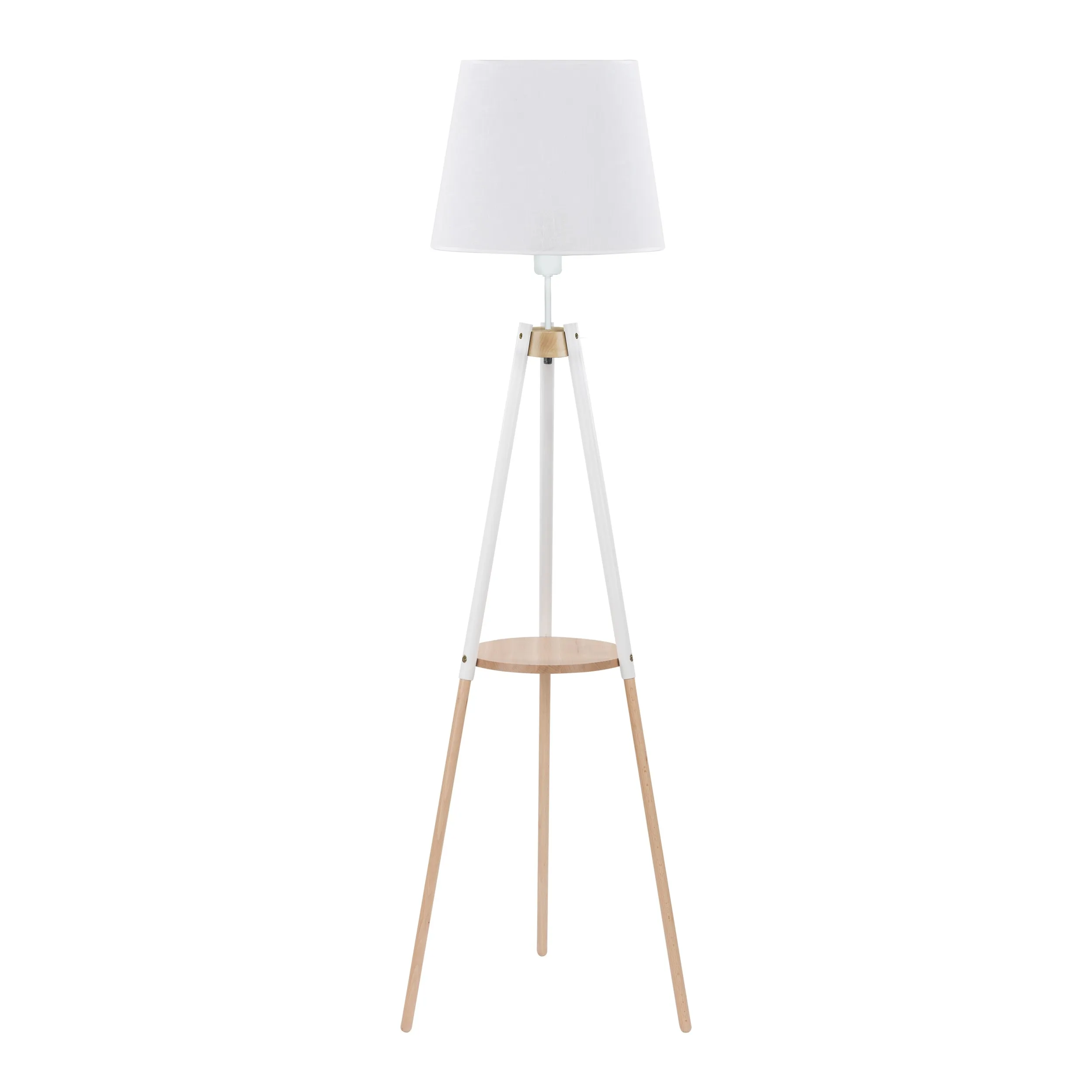 Lampa podłogowa VAIO białą z drewnianymi elementami 156x49x43cm