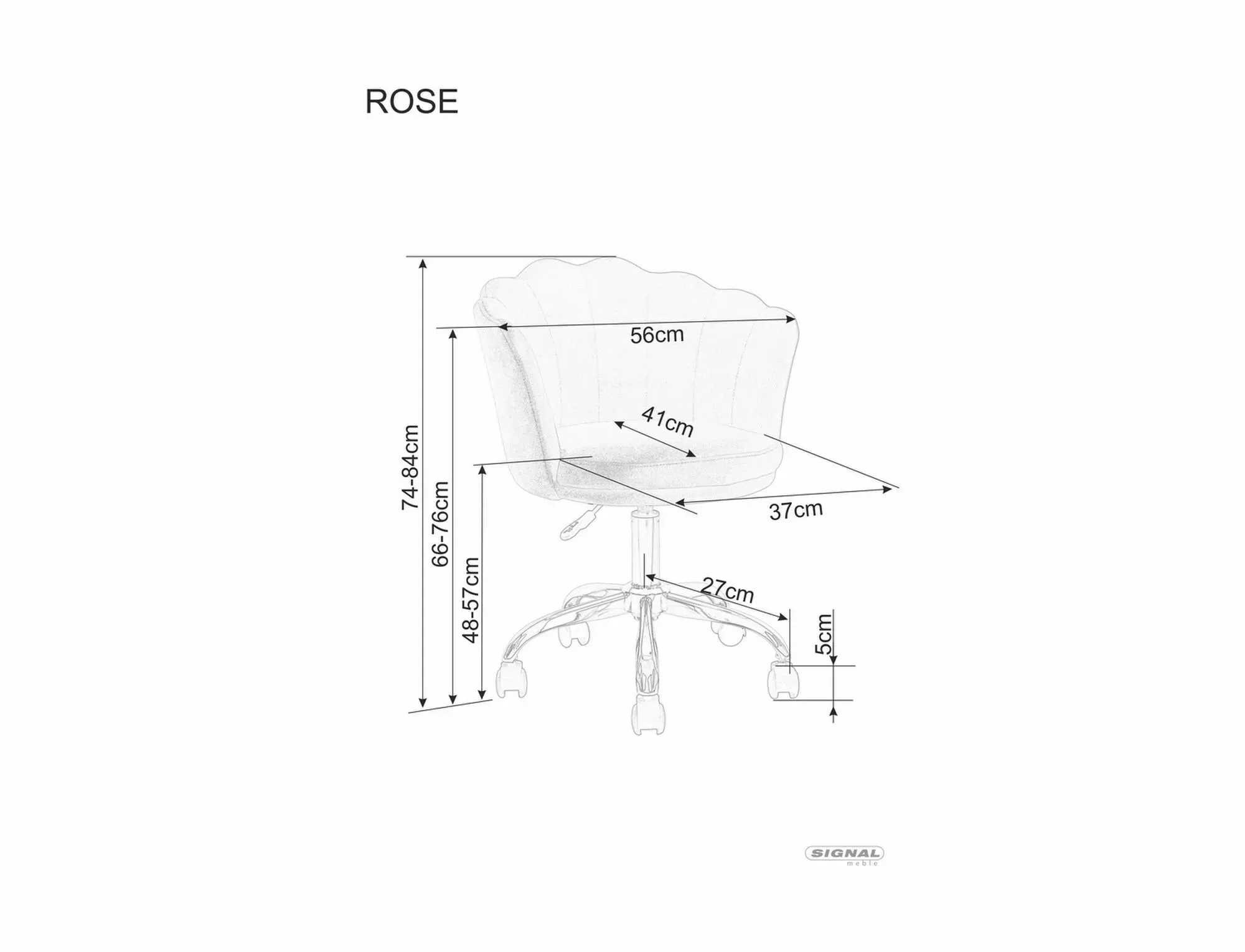 Fotel obrotowy ROSE VELVET muszelka różowy Signal - OBRROSEVRA
