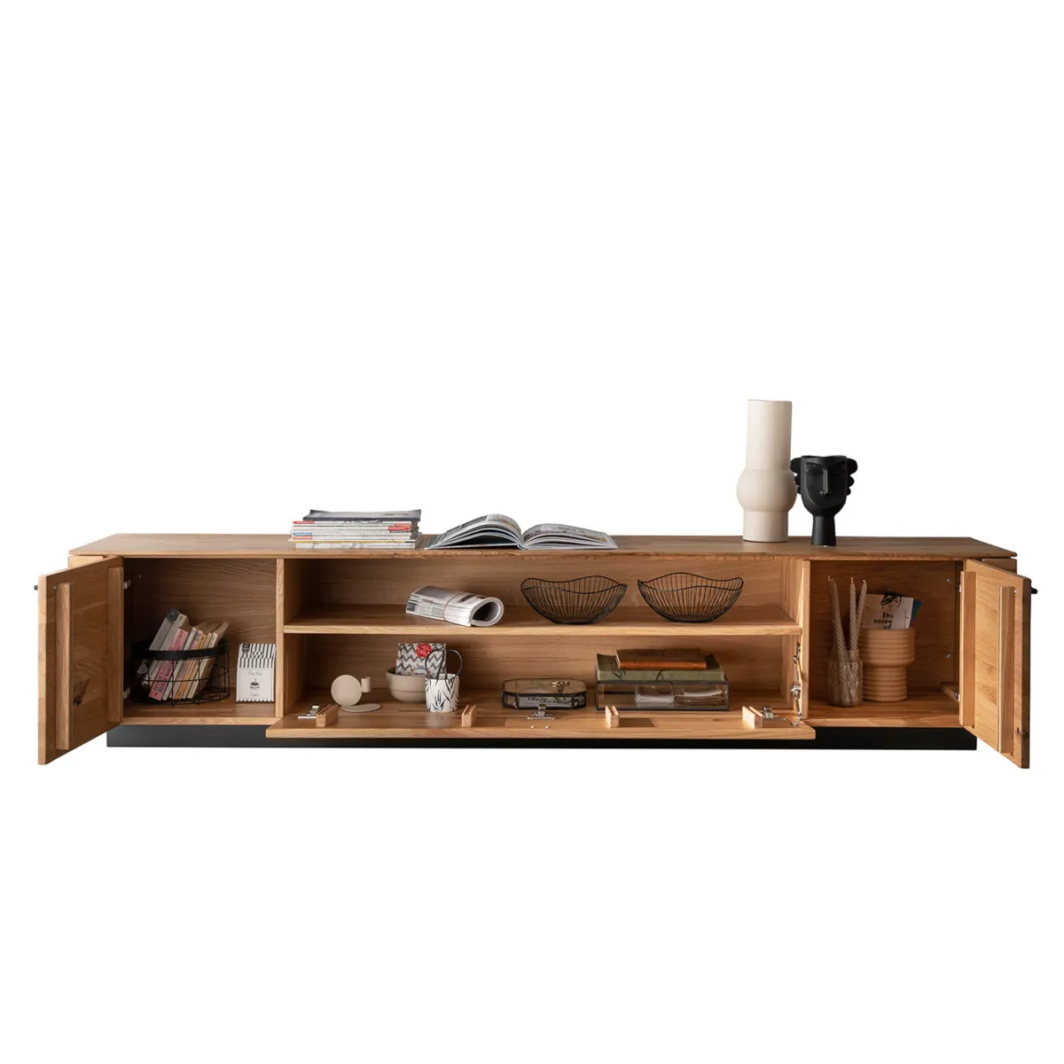 Szafka rtv dębowa drewniana PRESENT 220x47 3-drzwiowa - GK_103623090202