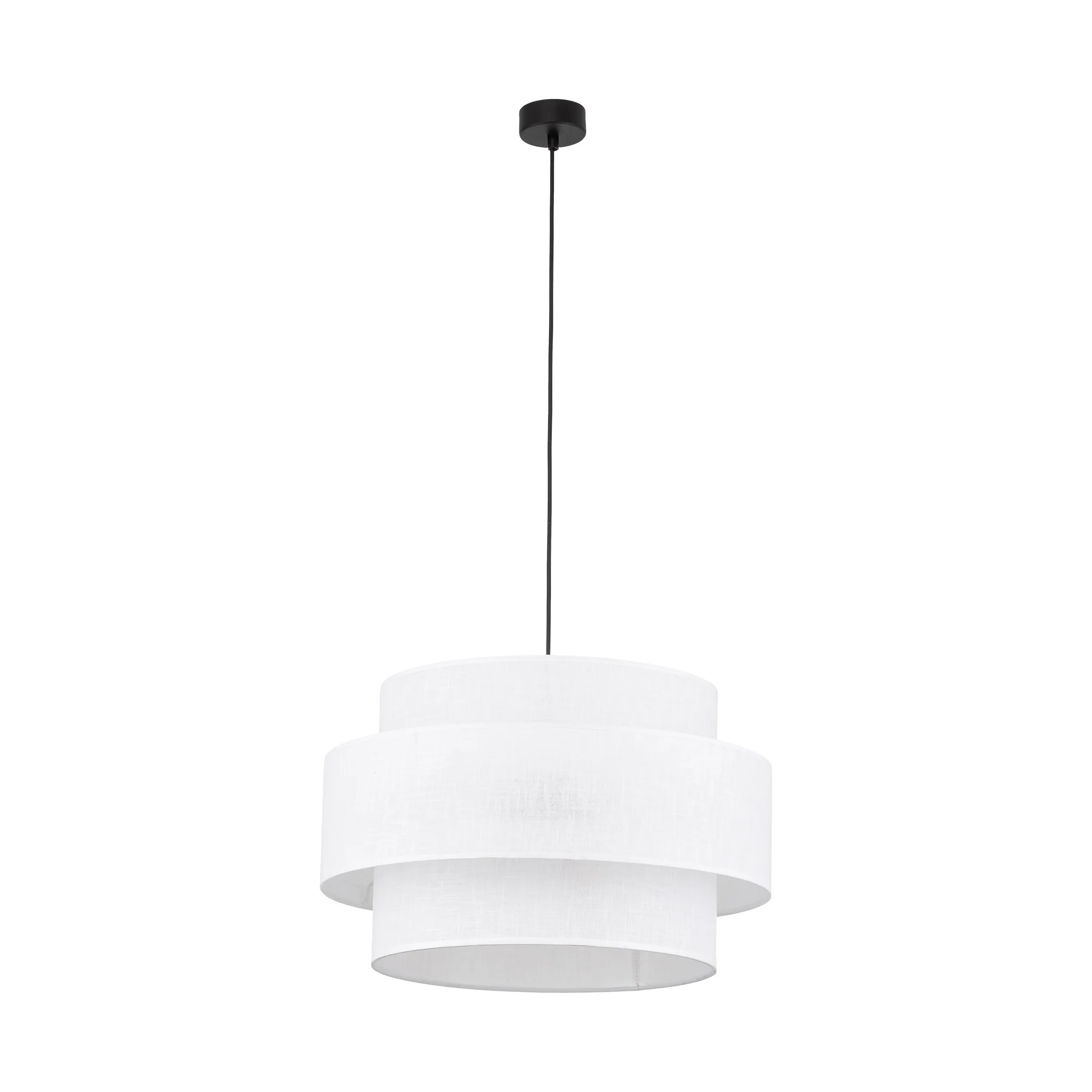 Lampa wisząca CALISTO biała na czarnej podstawie i przewodzie okrągła klosz z tkaniny 110x50cm