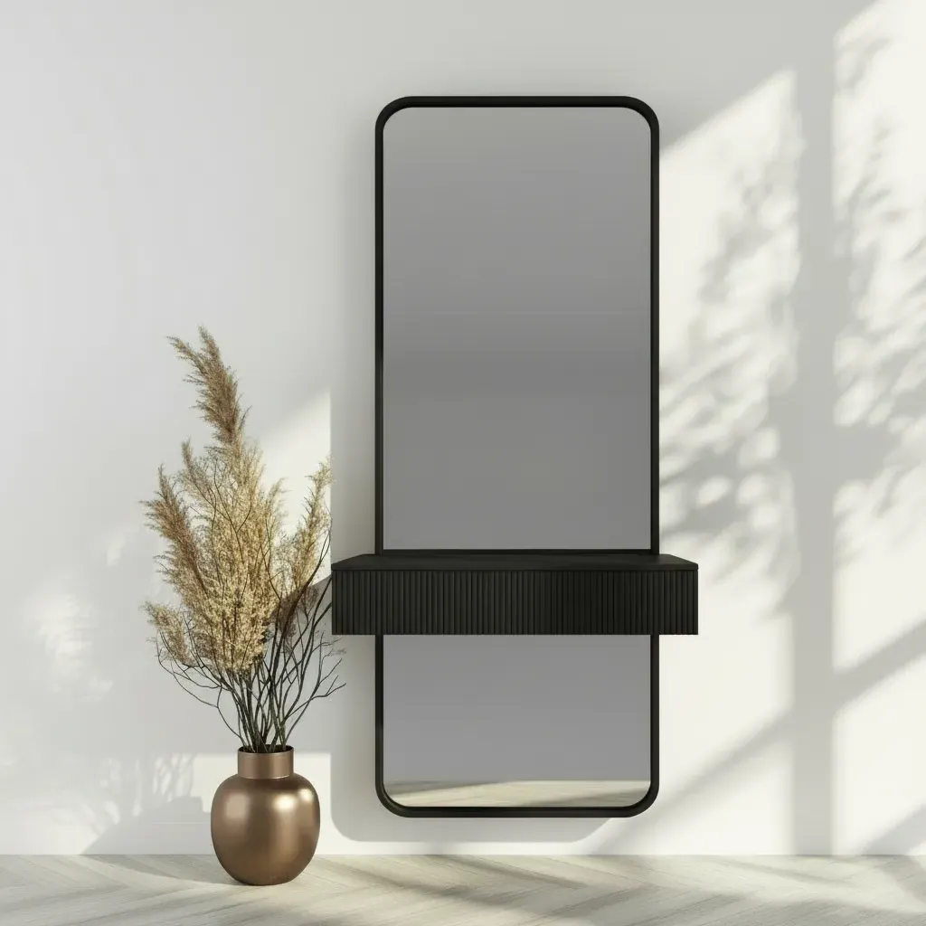Lustro GRID w czarnej ramie MDF z ryflowaną szafką na klucze 40X140-S18 — zdjęcie 3