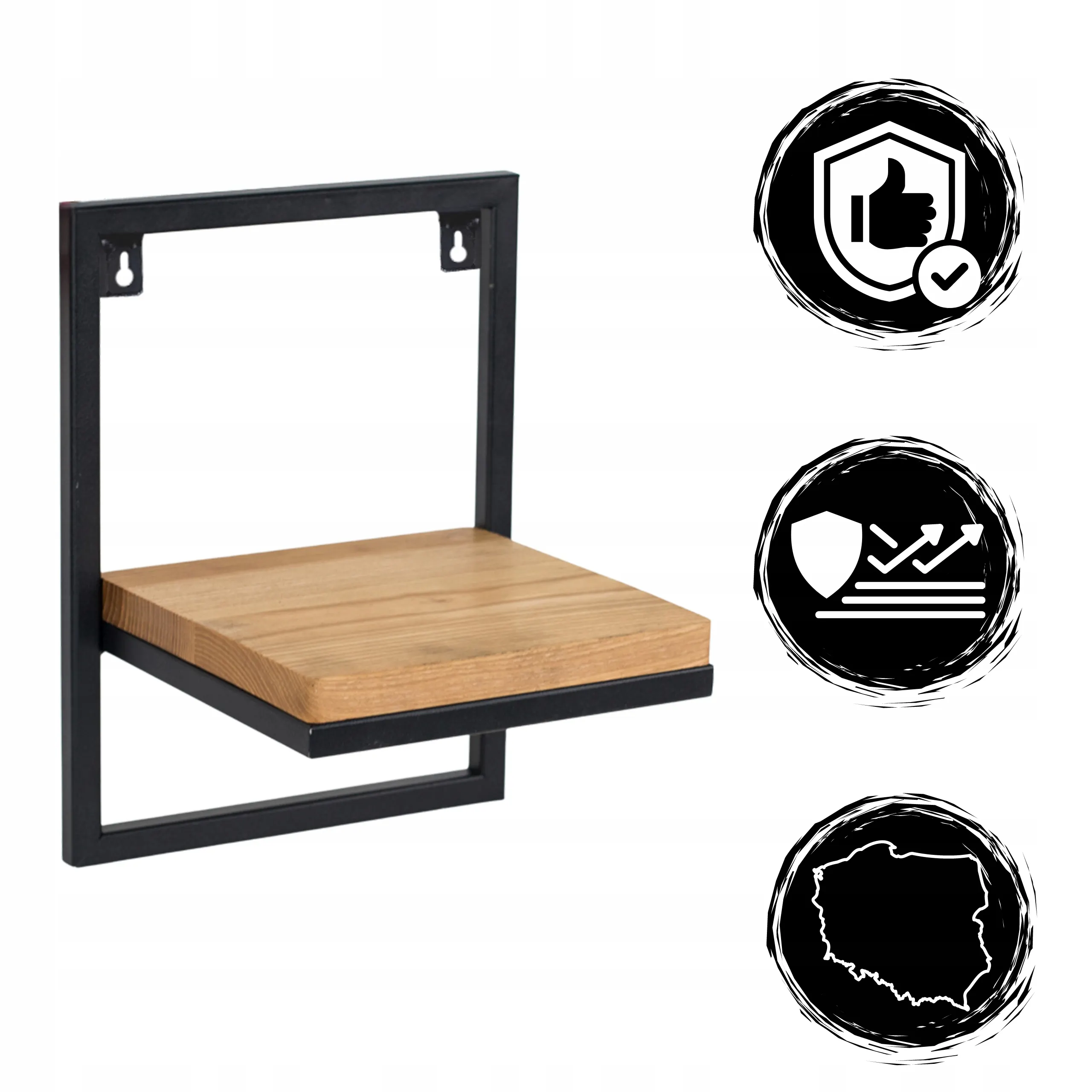 Kwietnik wiszący LENS S metal drewno czarny naturalny - LD_TZ000084