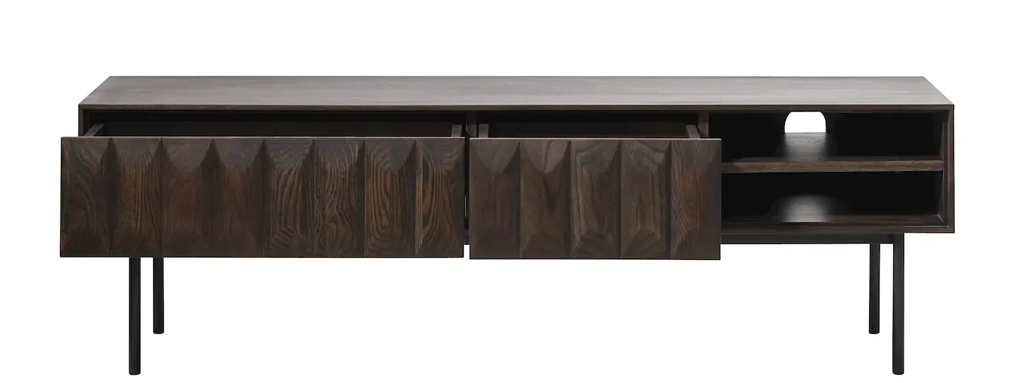 Szafka RTV z 2 szufladami LATINA - ciemny efekt drewna - UN_42083181