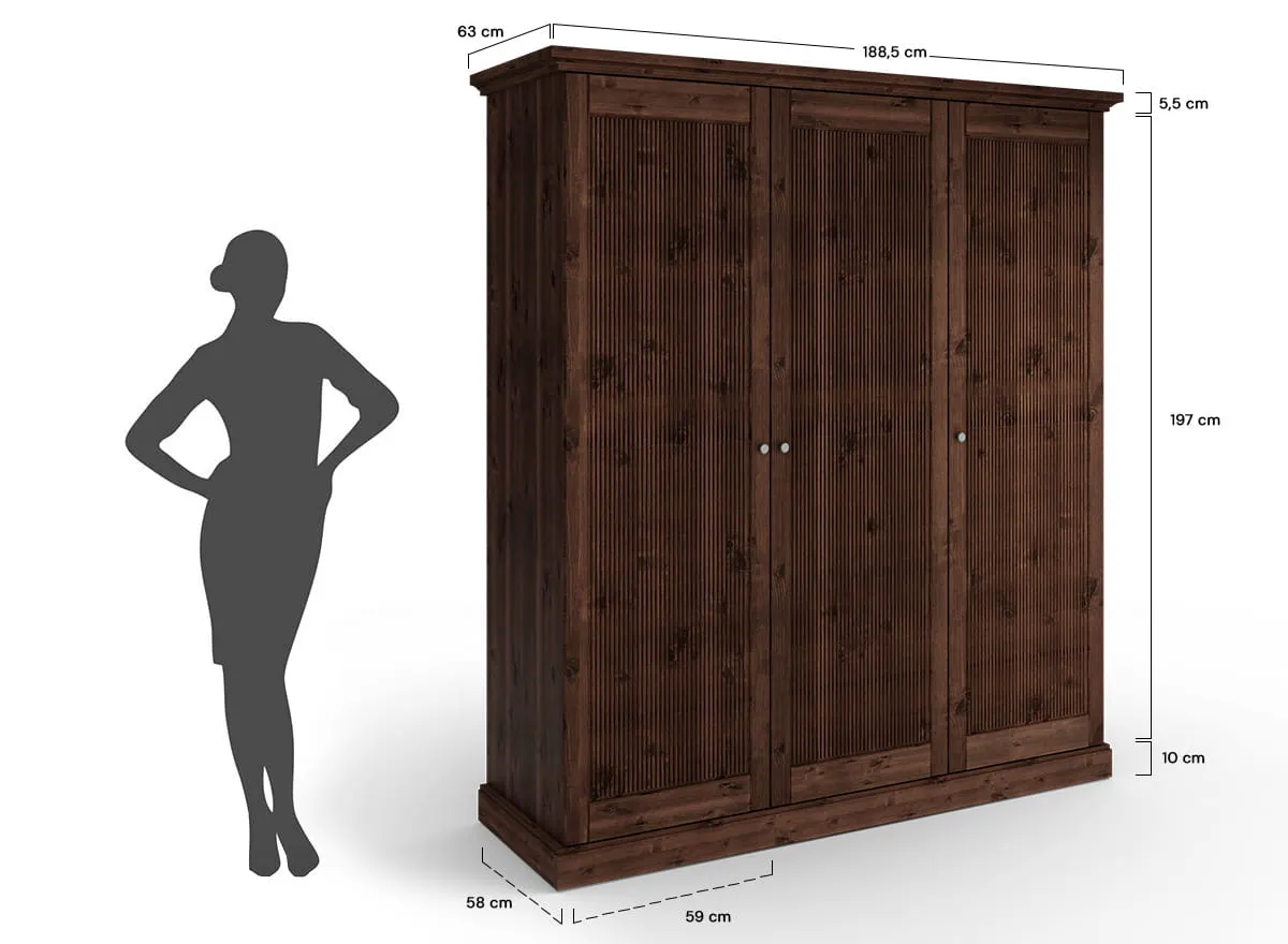 Szafa 3-drzwiowa drewniana ROSELLA 212x188 sosna ciemny brąz - SKROS02