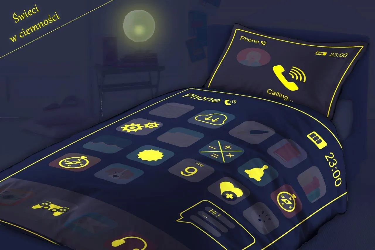 Pościel młodzieżowa komplet 140X200+70X90 SMARTFON świecący w ciemności wielokolorowy - FARO_23632