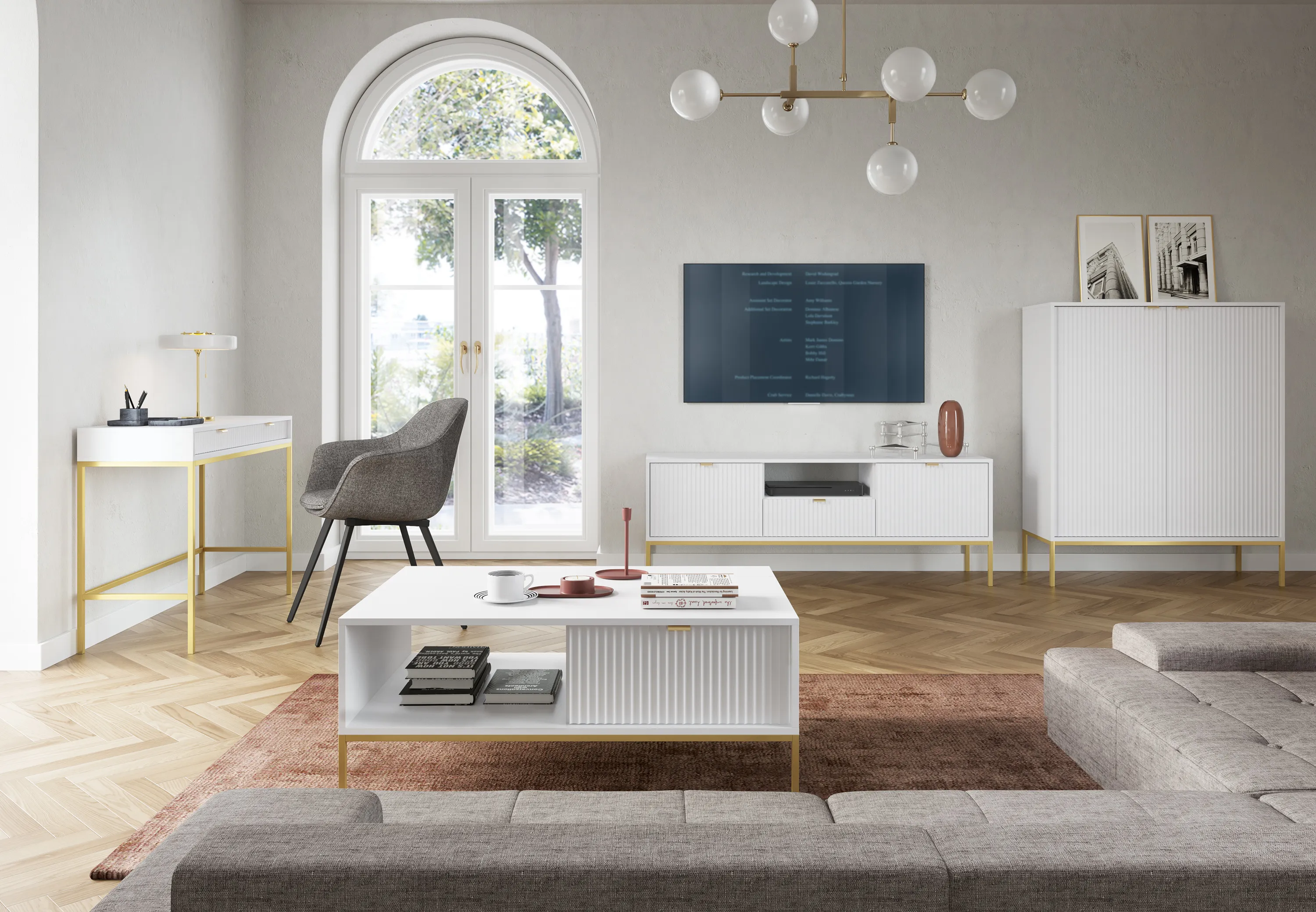 Szafka RTV z szufladą NOVA Biały, Złoty - NOVA_RTV154_BZL