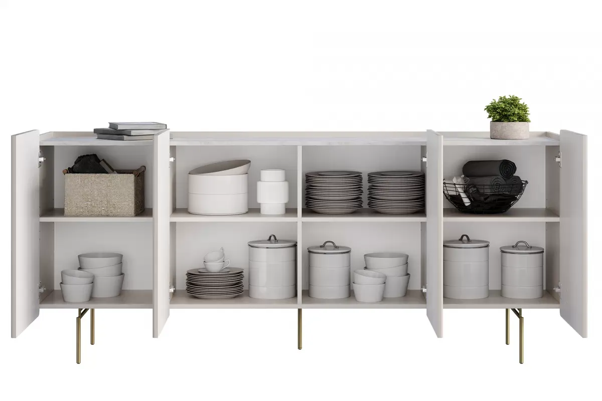 MALMI Komoda 200 4D - cashmere / crema bianca / złote nogi - B_162310