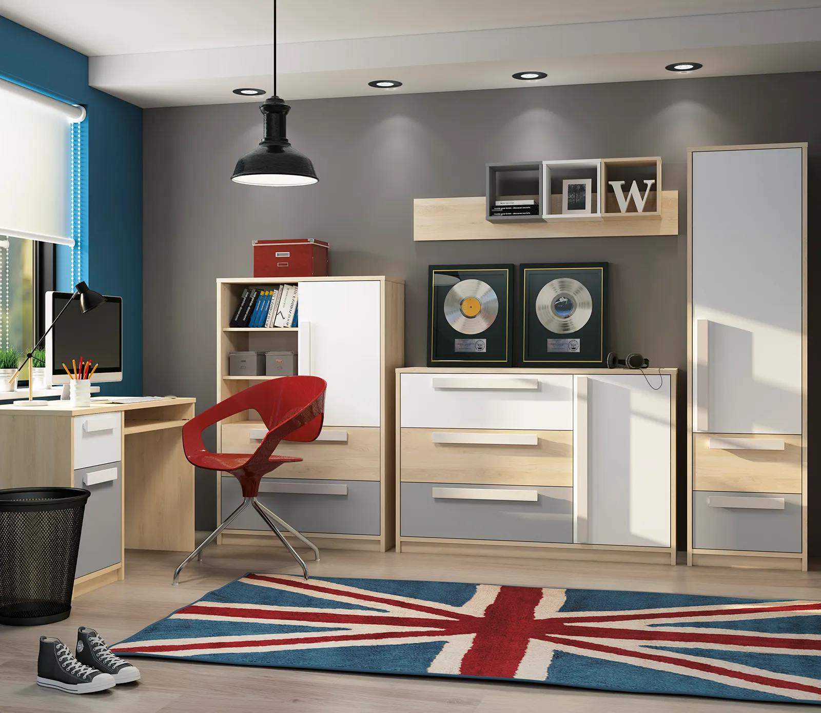 Bieliźniarka 1-drzwiowa z 2 szufladami DROP 04 buk fjord, biały, szary - 1DROP0401-001