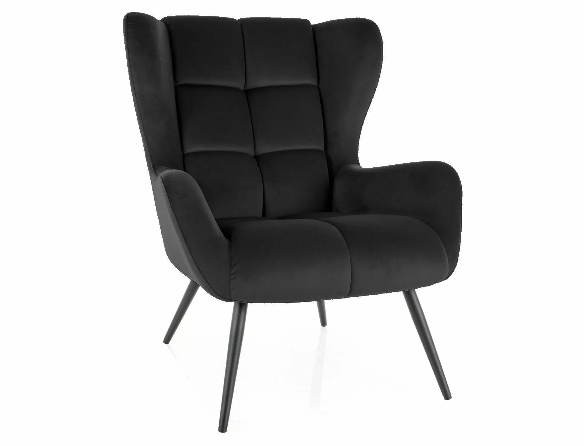 Fotel z podłokietnikami LOUIS VELVET pikowany czarny z czarnymi nogami Fotel z podłokietnikami LOUIS VELVET pikowany czarny z czarnymi nogami