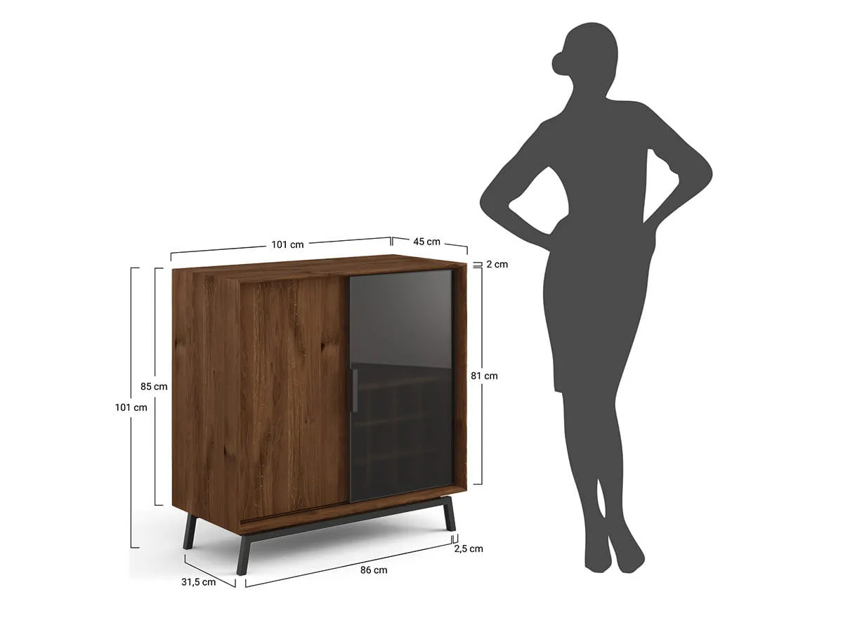 Komoda dębowa MODERN LOFT z przeszklonym barkiem - tabacco - PLMOL01ST