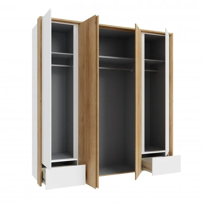 Szafa 4-drzwiowa LENYBELARDO z szufladami 205x213 biały/dąb riviera - LNBS3411B-M216