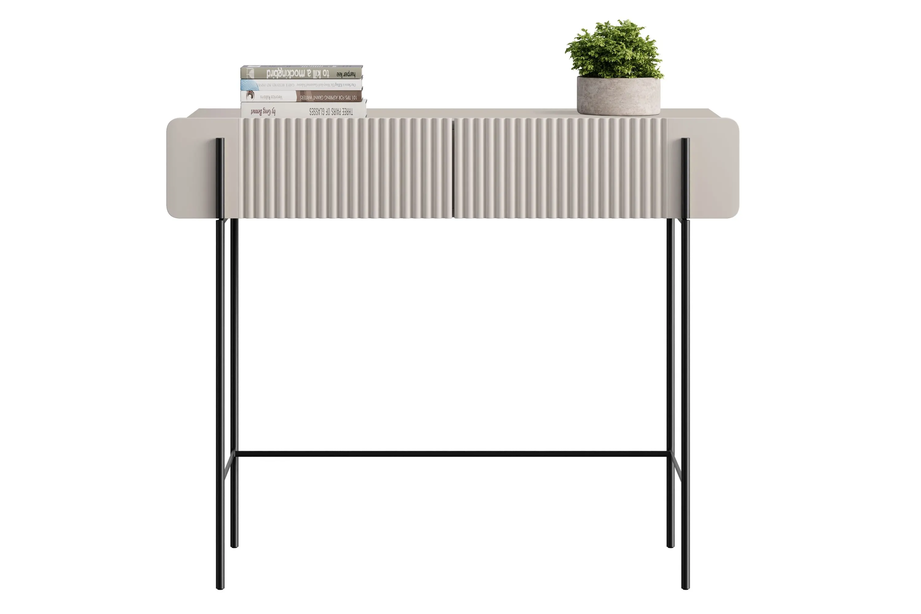 Toaletka z 2 szufladami MALMI ryflowany front 100cm - kaszmirowa - czarny stelaż - B_167007