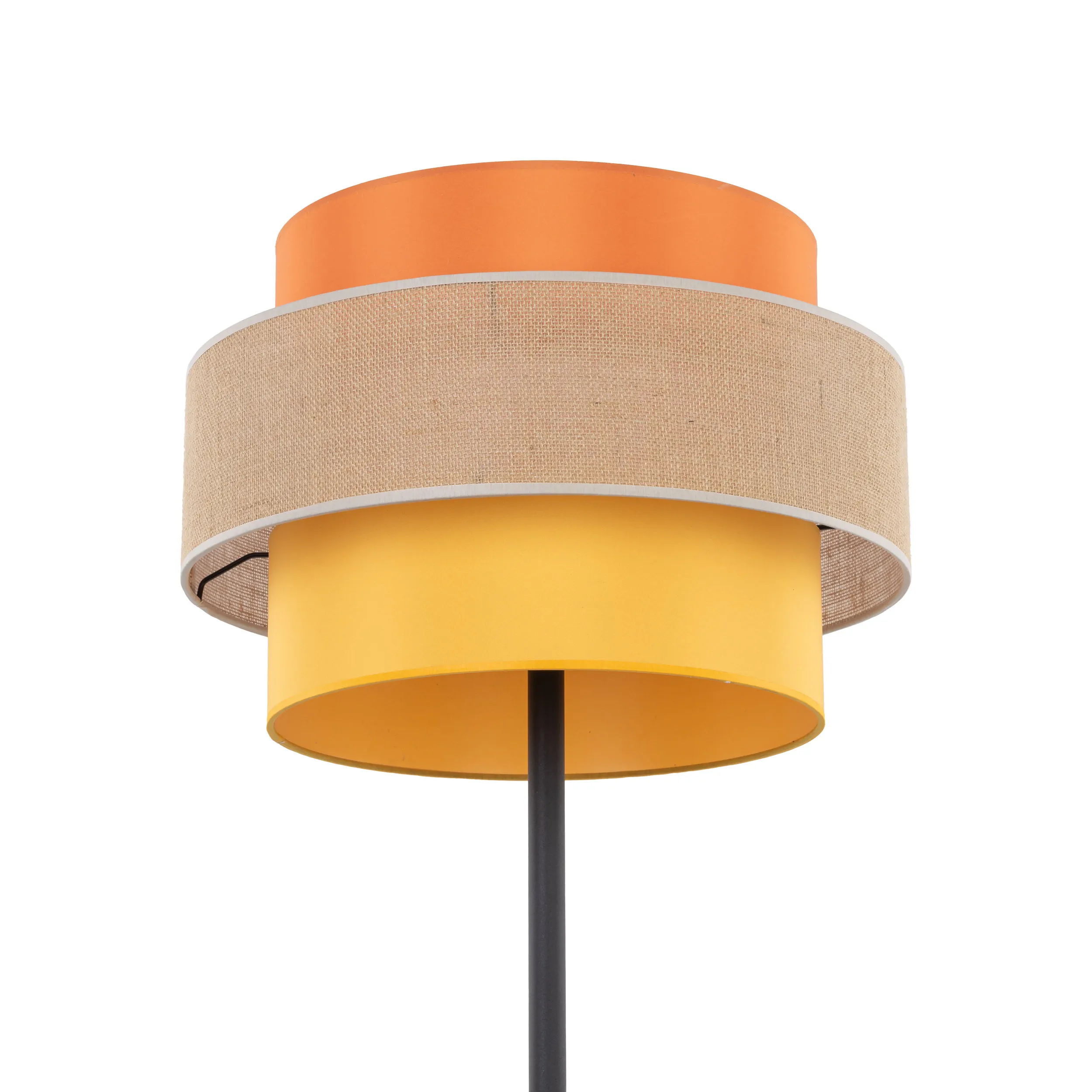 Lampa podłogowa TRIO JUTA MIX na czarnej metalowej podstawie z wielokolorowym żółtym pomarańczowym rattanowym okrągłym abażurem z tkaniny 159x50cm - TK_6451