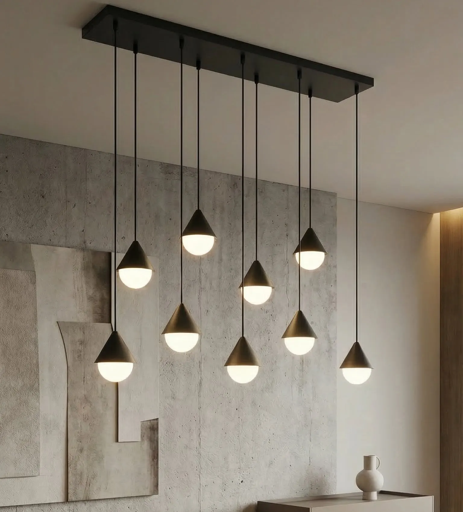 image żyrandol, lampa wisząca, kule, czarne mocowania, styl nowoczesny