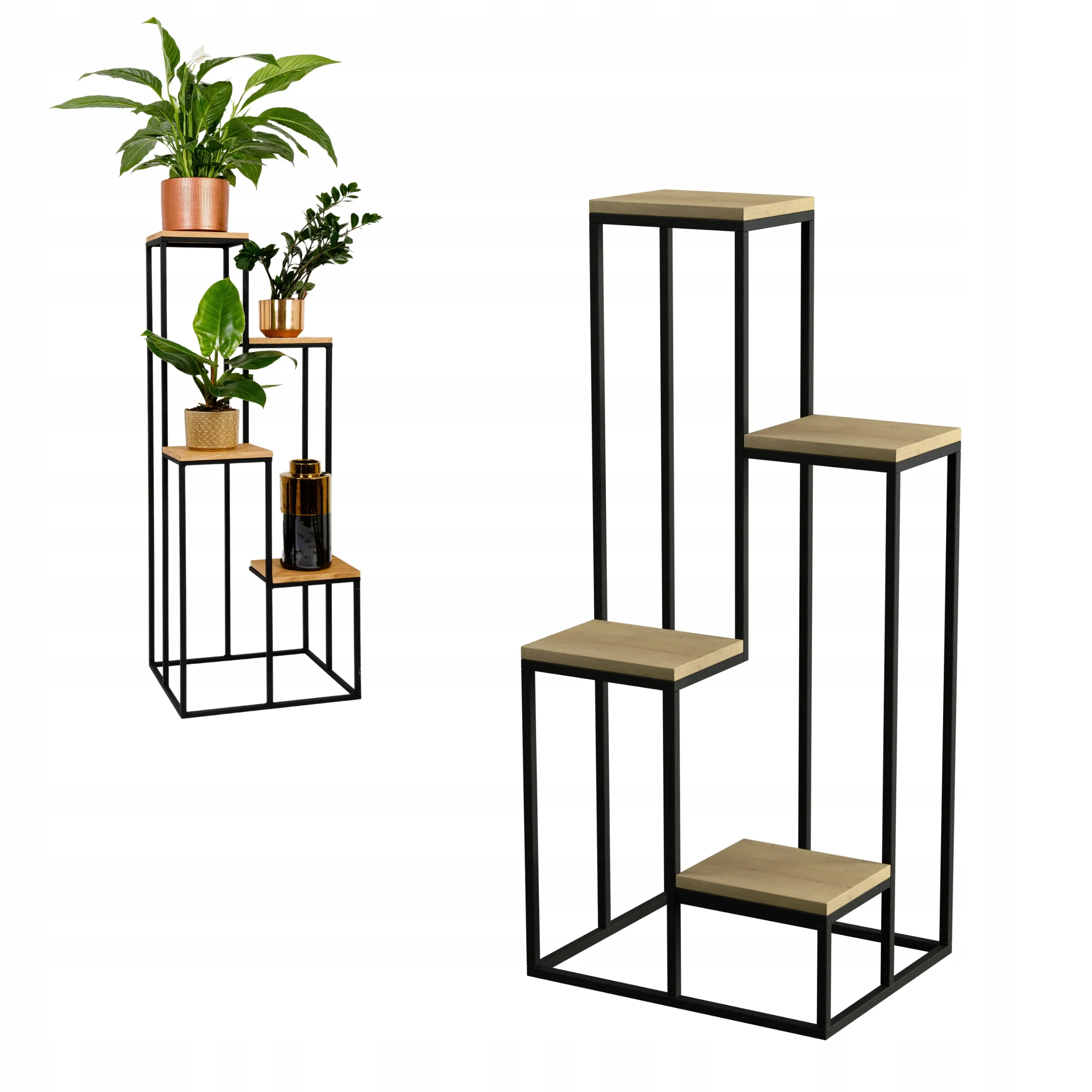 Kwietnik stojący 4-poziomowy TULUZA 40x40x112 czarny naturalny - LD_TZ000048