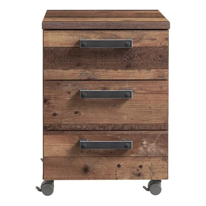 Kontener na kółkach CLIF z 3 szufladami - old wood vintage, beton - CLFC111-C546