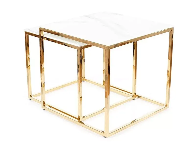 Stoliki kawowe GLORIA 2-set biały efekt marmuru/złote nogi - GLORIAMAZL