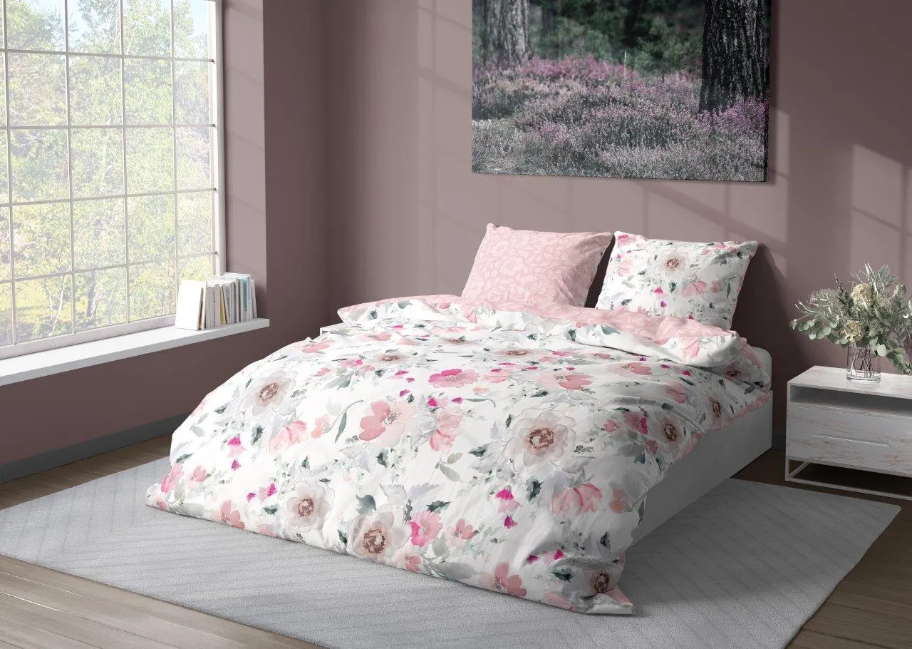 Pościel komplet MILAGRO VERDE 003 satyna bawełniana 160X200+2x70X80 różowa - FARO_29955