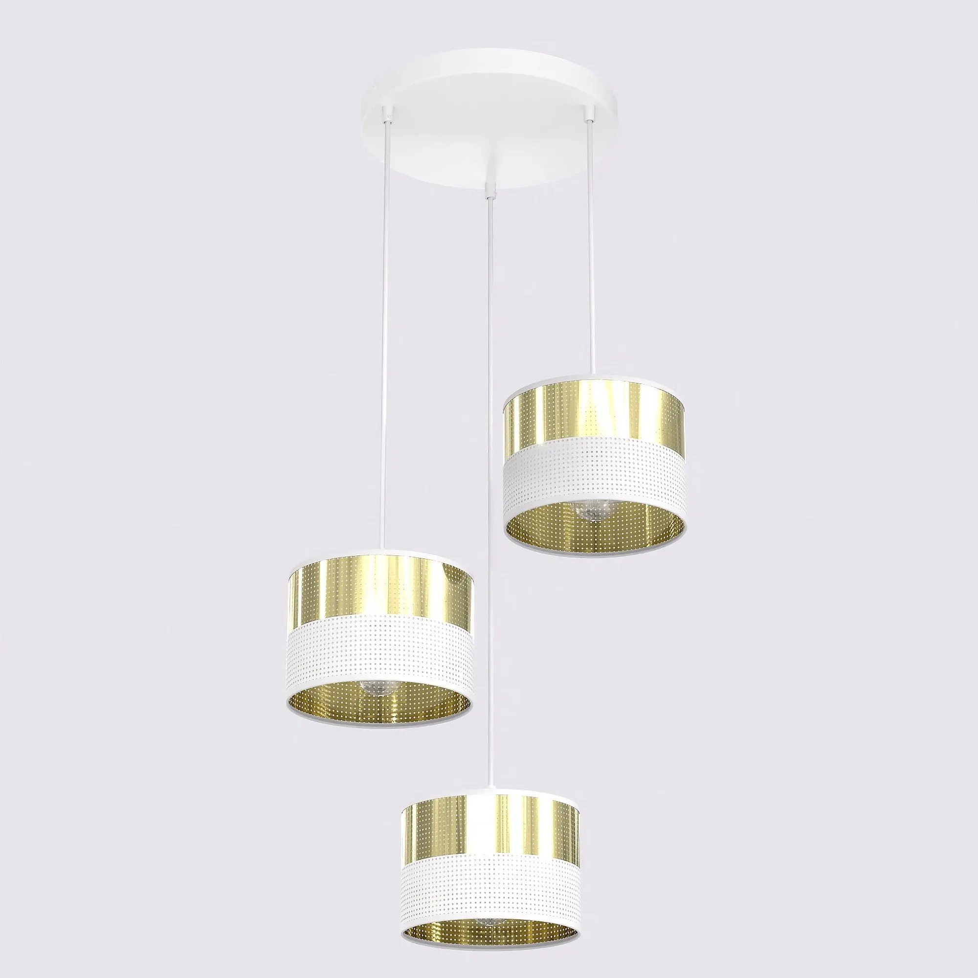 Lampa wisząca LUX 3 WH GOLD PREMIUM z abażurem biała złota - 1650/3PREM