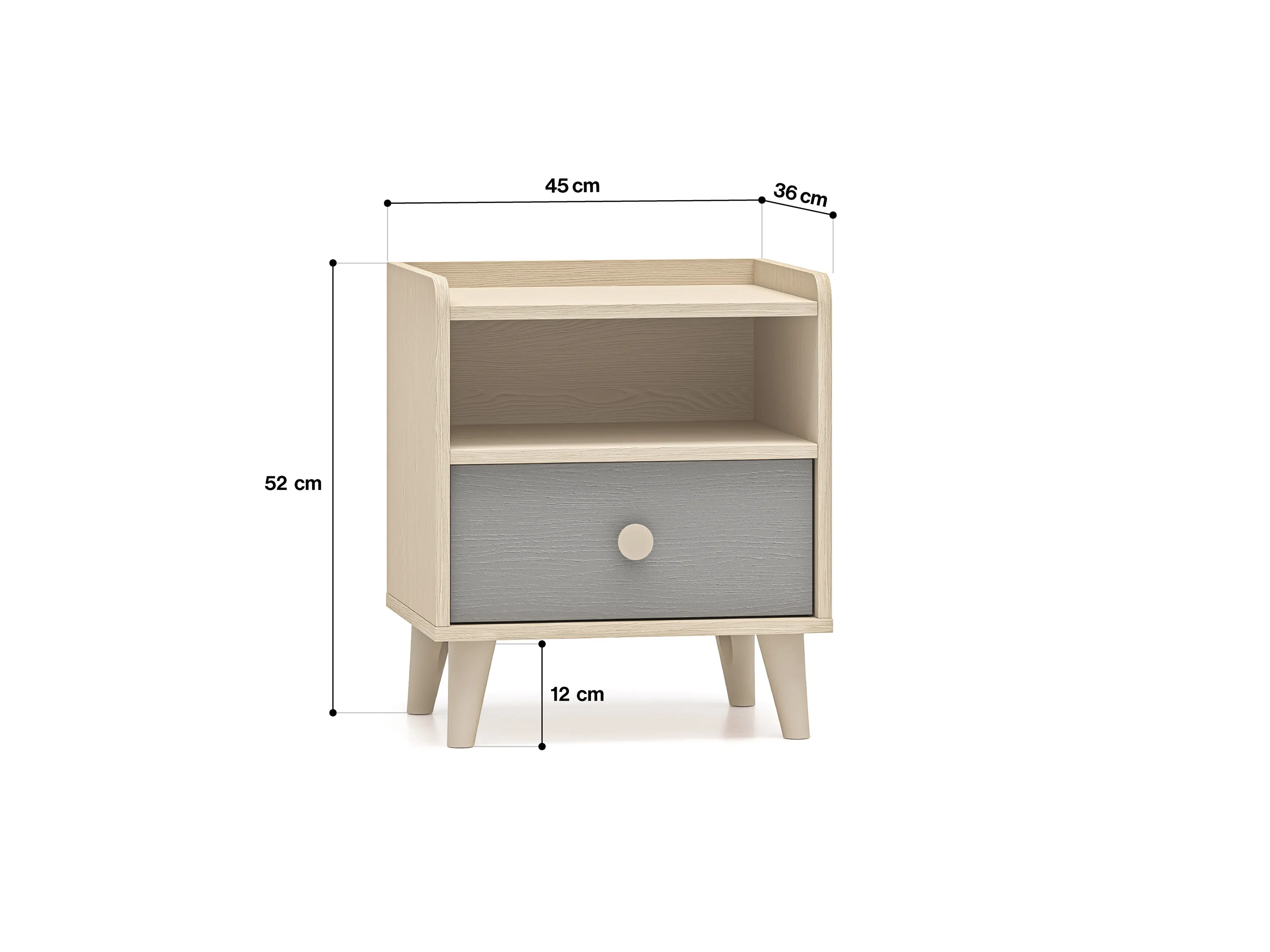 Szafka nocna z szufladą MEVEL 10 Piasek pustyni, szary pallad - 1MEVE10-002