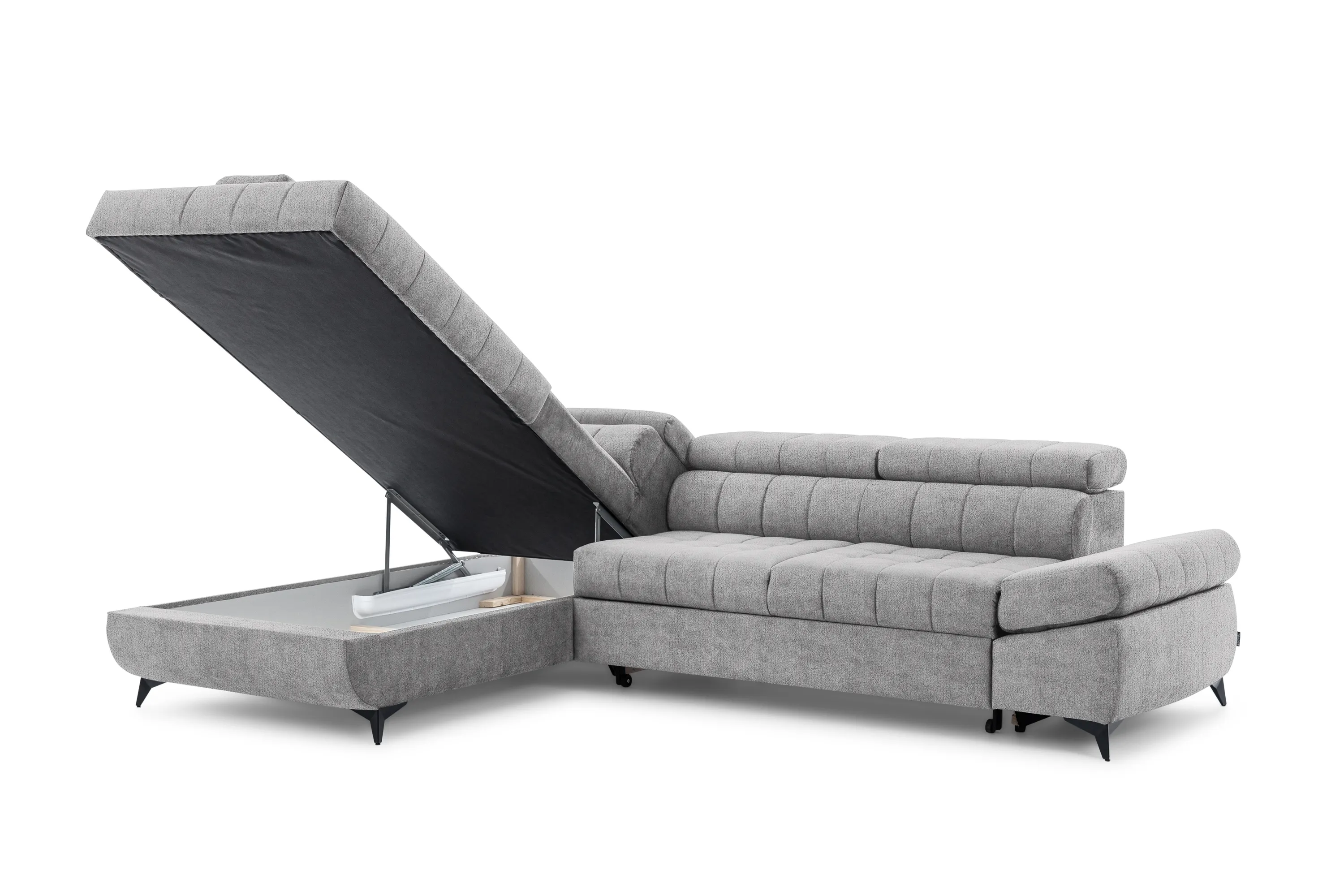 Narożnik lewostronny VALORIS L regulowane zagłówki i podłokietniki tkanina Perfect Harmony 80 jasnoszary - B_162926