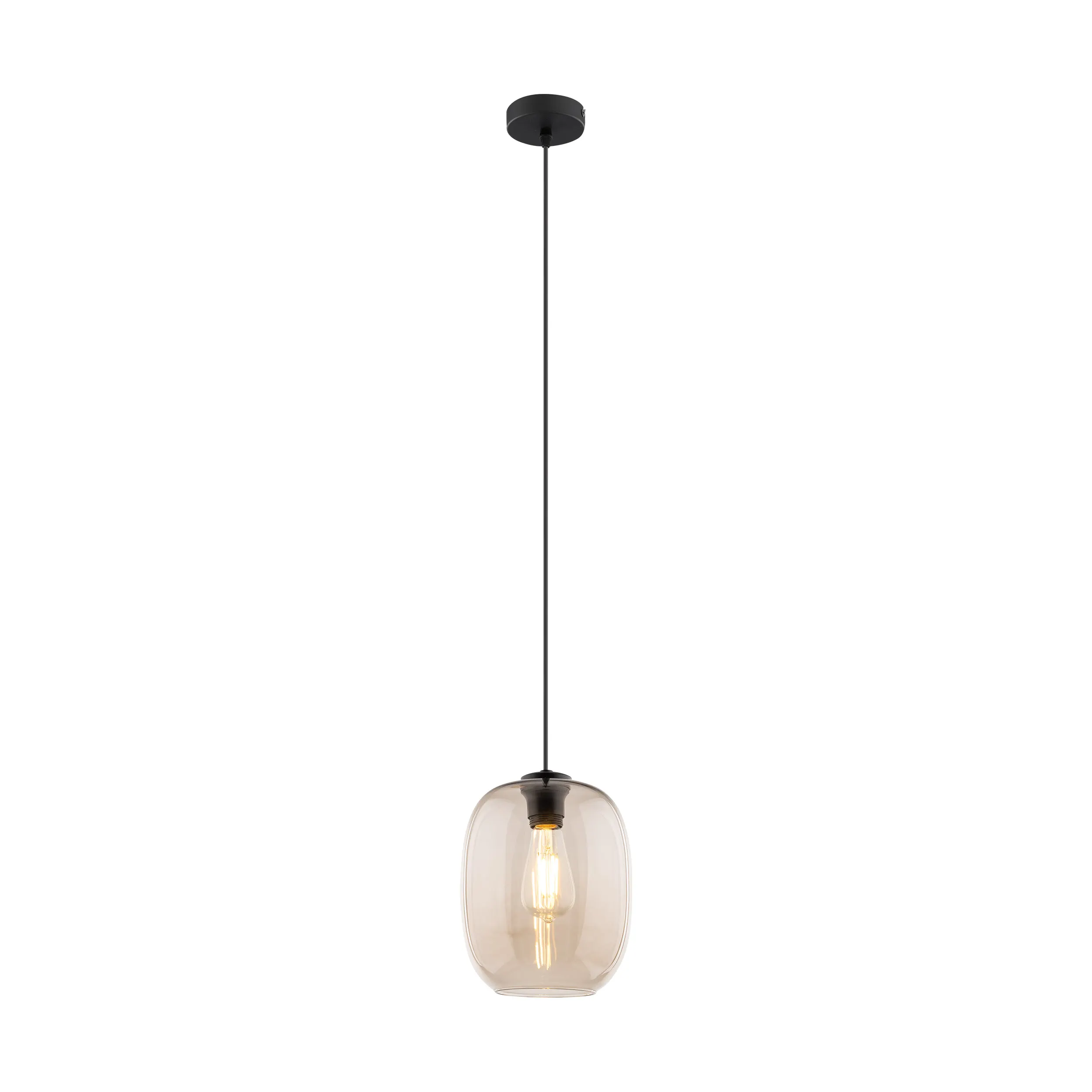 Lampa wisząca ELIO czarna z brązowym okrągłym szklanym kloszem 170x20cm - TK_4338
