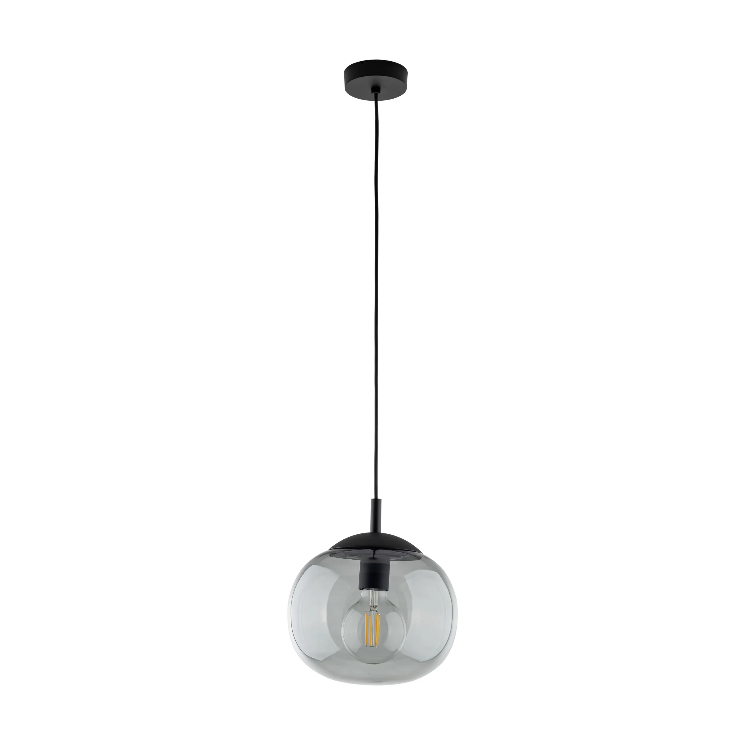 Lampa wisząca VIBE czarna z szarym okrągłym szklanym kloszem 165x25cm - TK_5827