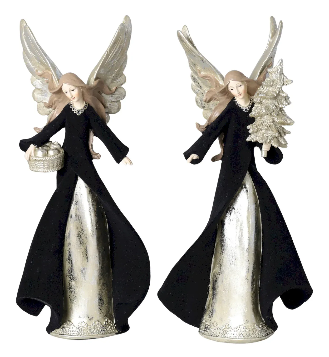 Figurka ANIOŁ 33 cm 2 sztuki czarno-złote welurowe